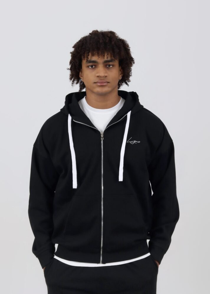 Zipped Unisex Oversized Hoodie - Black